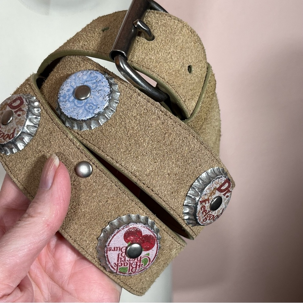 Vintage 1990 Y2K retro Southwestern Concho Soda Pop cap Wide Leather Belt Large - Picture 13 of 17